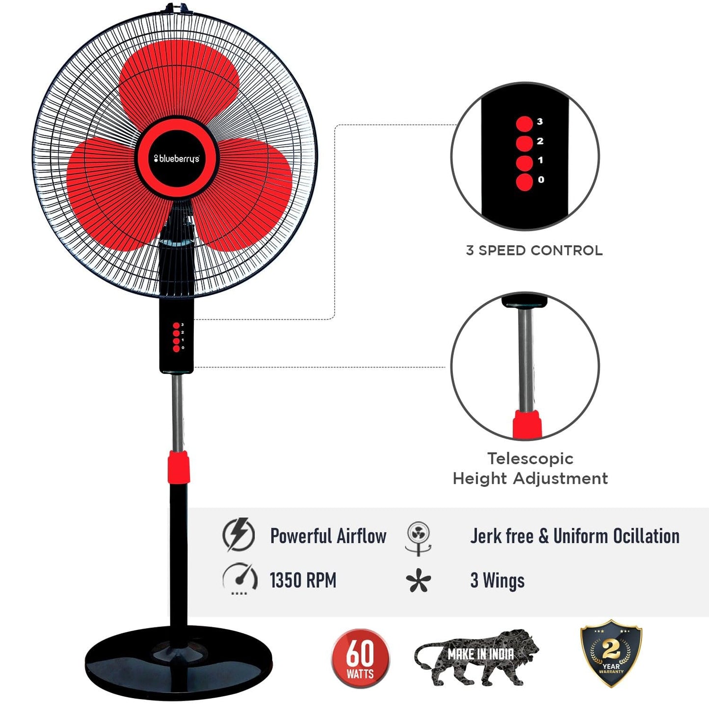 Blueberry's 16" 2IN1 Pedestal Fan