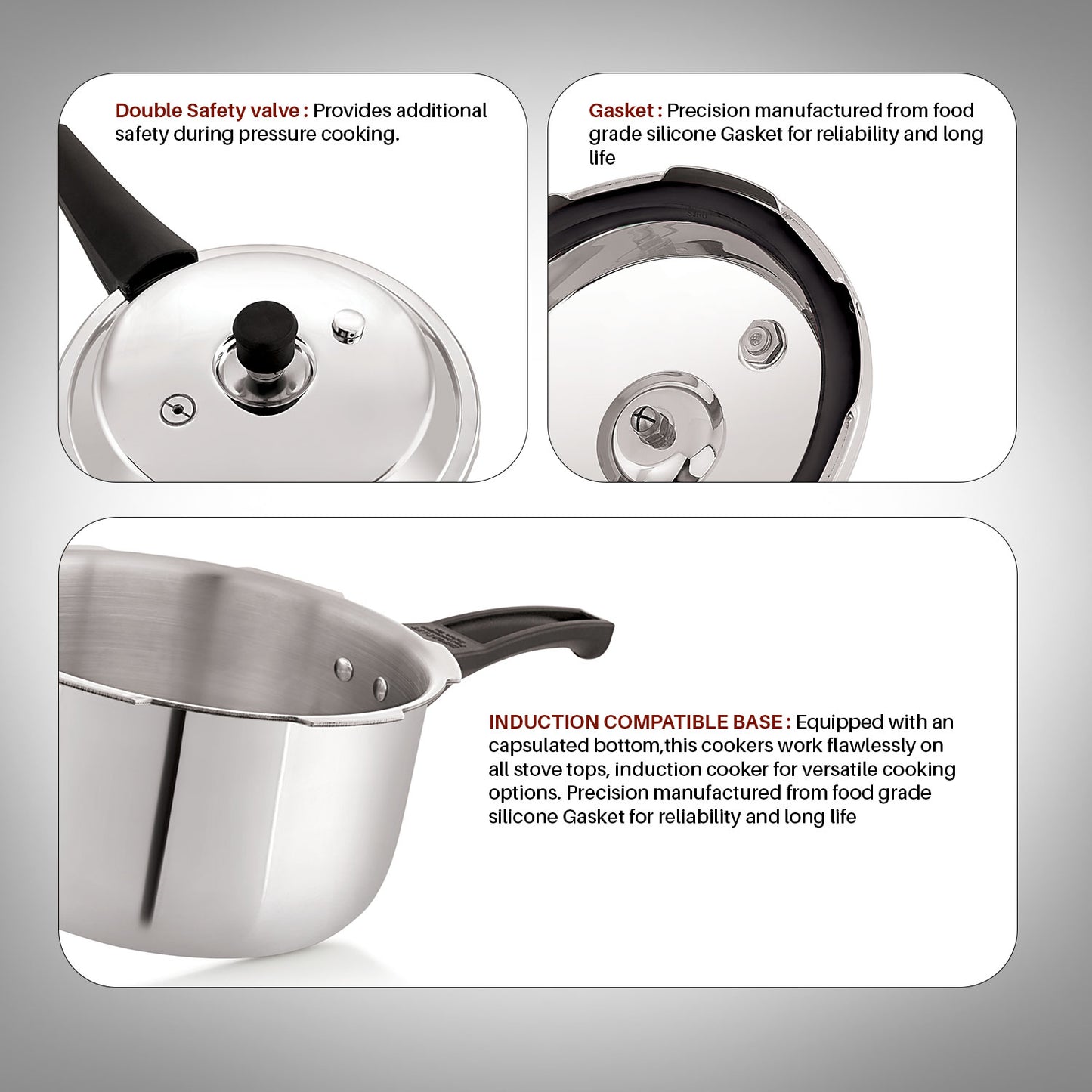 Blueberry's Premium Triply Stainless Steel 3-Liter Pressure Cooker