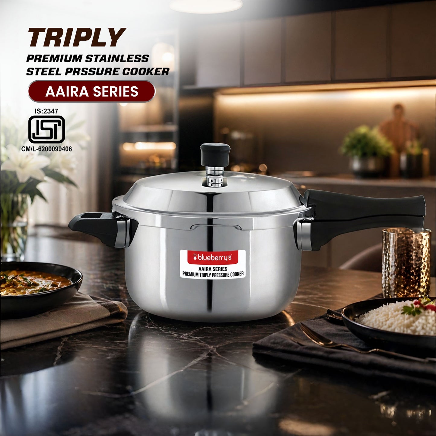 Blueberry's Premium Triply Stainless Steel 5-Liter Pressure Cooker