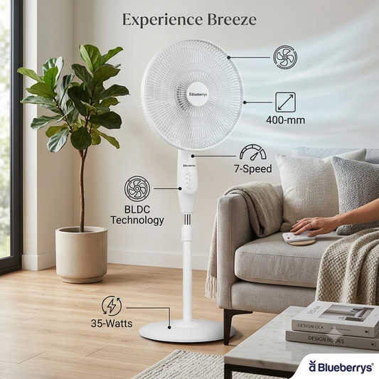 Blueberry's BLDC 35-Watts 400-mm 16" 3-Leaft, Plastic Gril Wall Fan with Remote