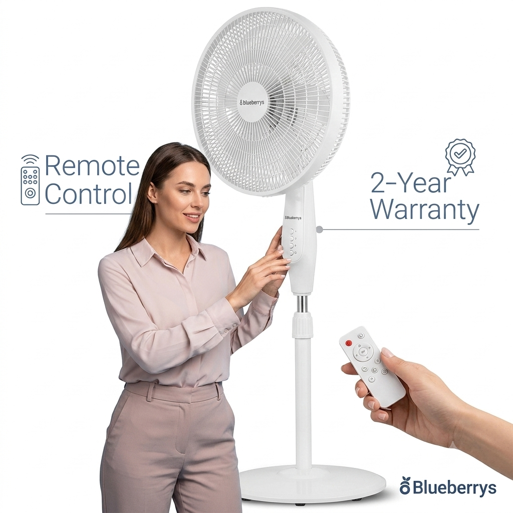 Blueberry's BLDC 35-Watts 400-mm 16" 3-Leaft, Plastic Gril Wall Fan with Remote