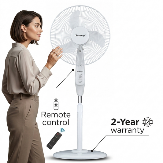Blueberry's 35-Watts 400-mm 16" 3-Leaft Plastic BLDC Wall Fan with Remote