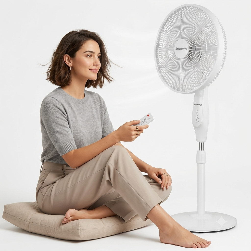 Blueberry's BLDC 35-Watts 400-mm 16" 3-Leaft, Plastic Gril Wall Fan with Remote