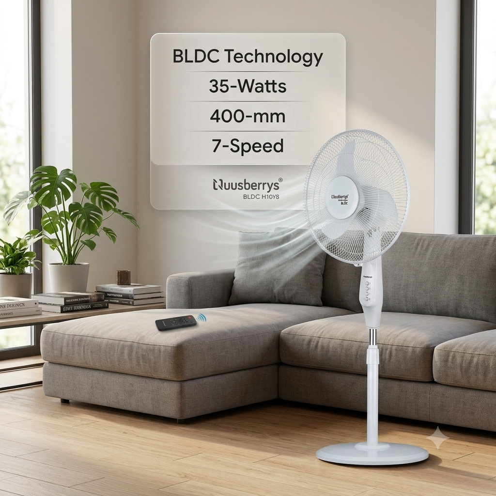 Blueberry's 35-Watts 400-mm 16" 3-Leaft Plastic BLDC Wall Fan with Remote
