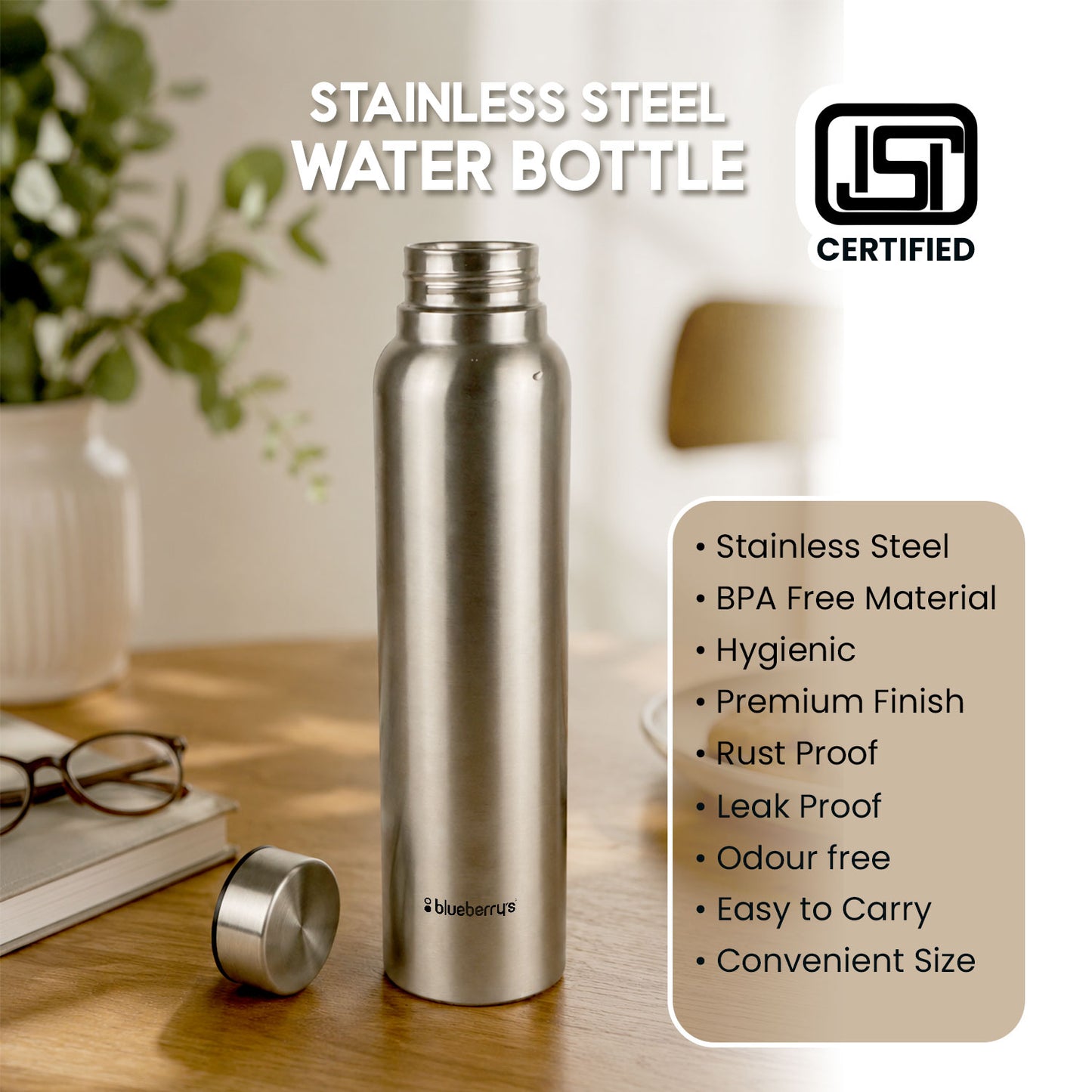 Blueberry's Premium 1000-ml Stainless Steel Water Bottle