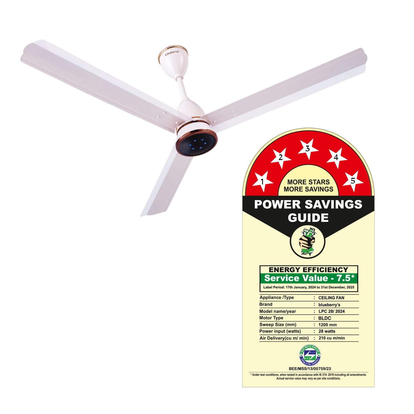 Blueberry's 1200mm BLDC Ceiling Fan with Remote Control, BEE 5-Star Rated