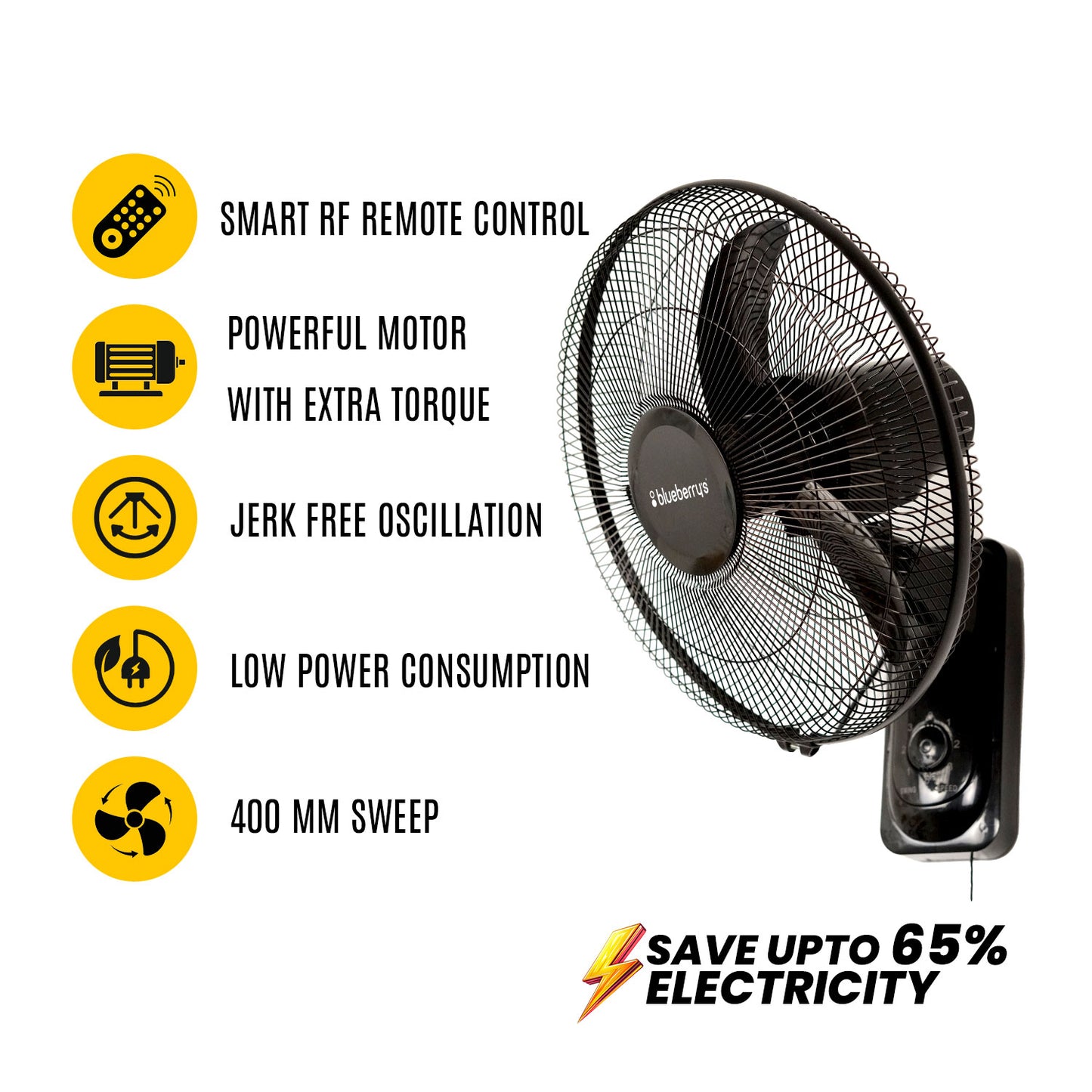 Blueberry's PRO 35-Watts 400-mm 16" 3-Blade BLDC Wall Fan with Smart Remote