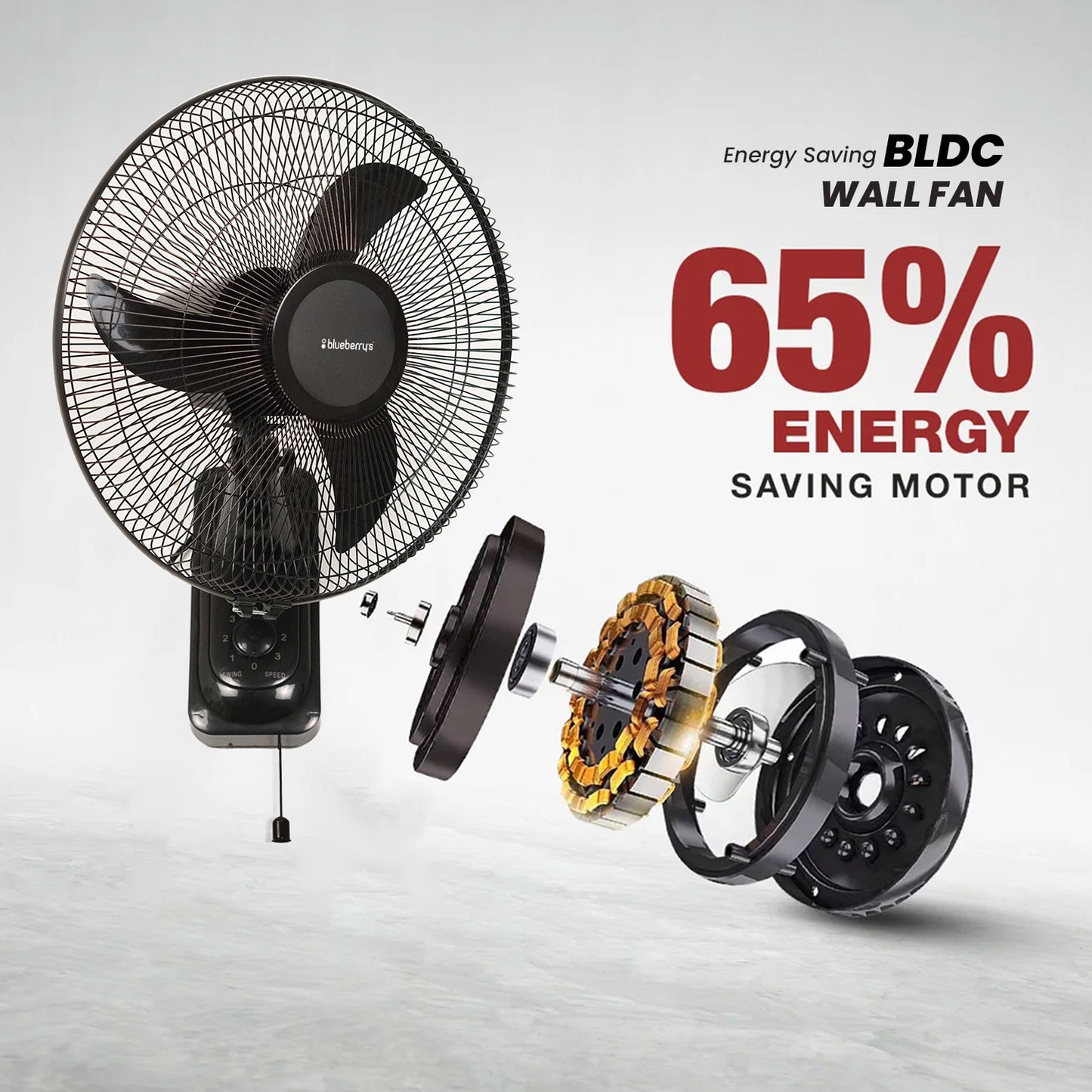 Blueberry's PRO 35-Watts 400-mm 16" 3-Blade BLDC Wall Fan with Smart Remote