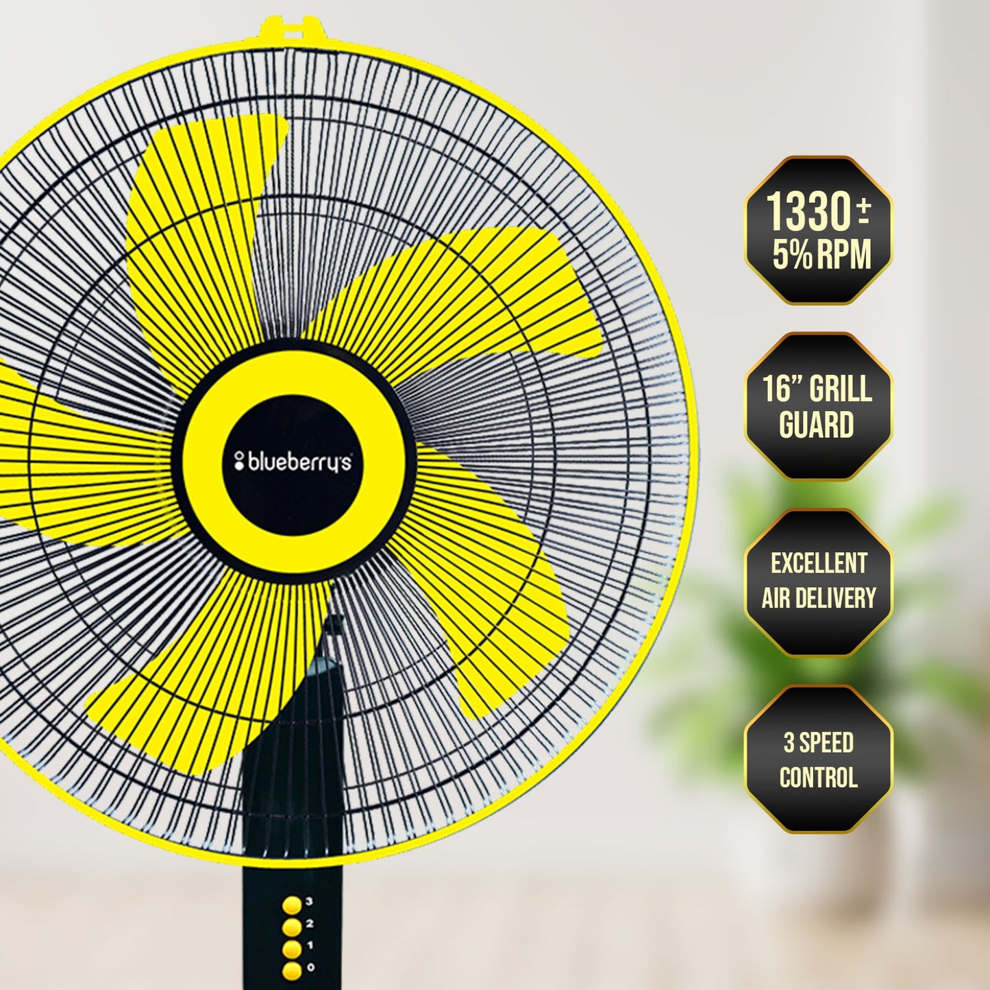 Blueberry's High Speed 16" 55-Watts Pedestal Fan
