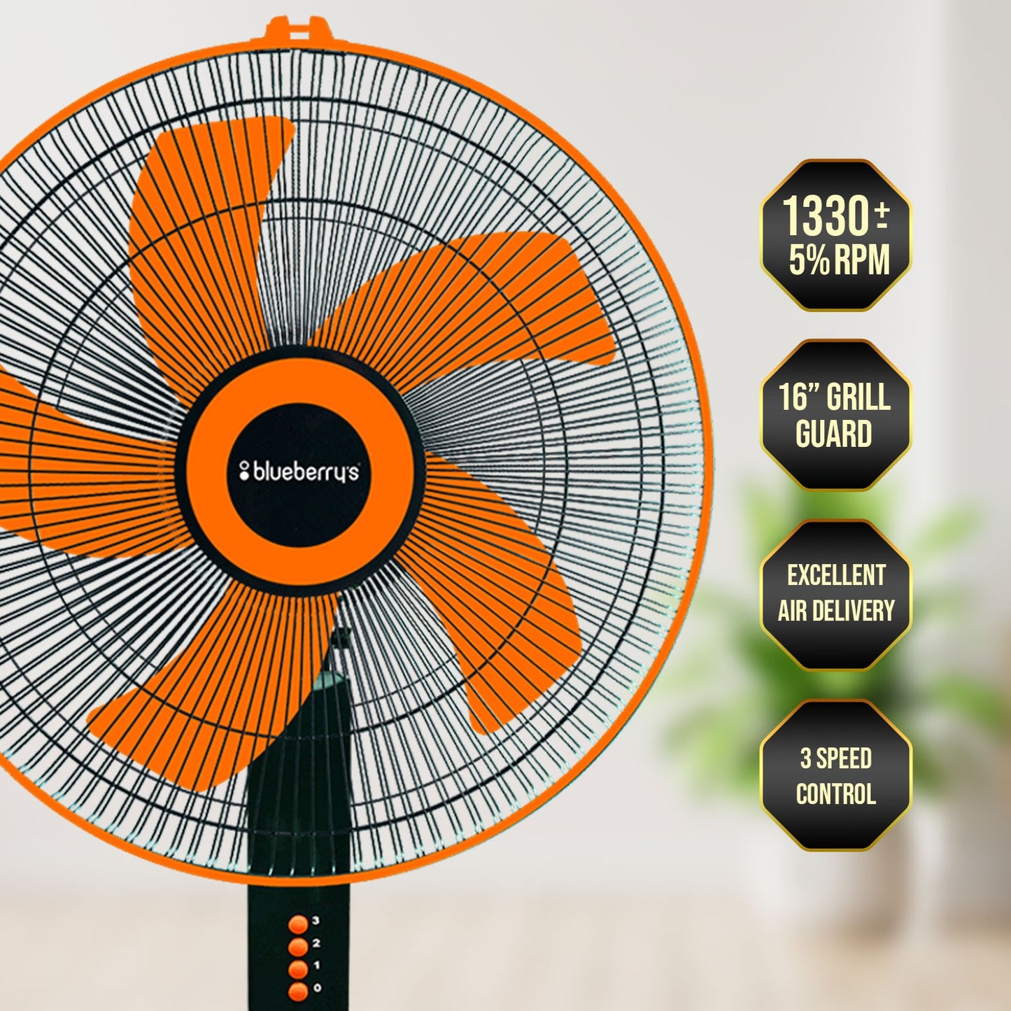 Blueberry's High Speed 16" 55-Watts Pedestal Fan