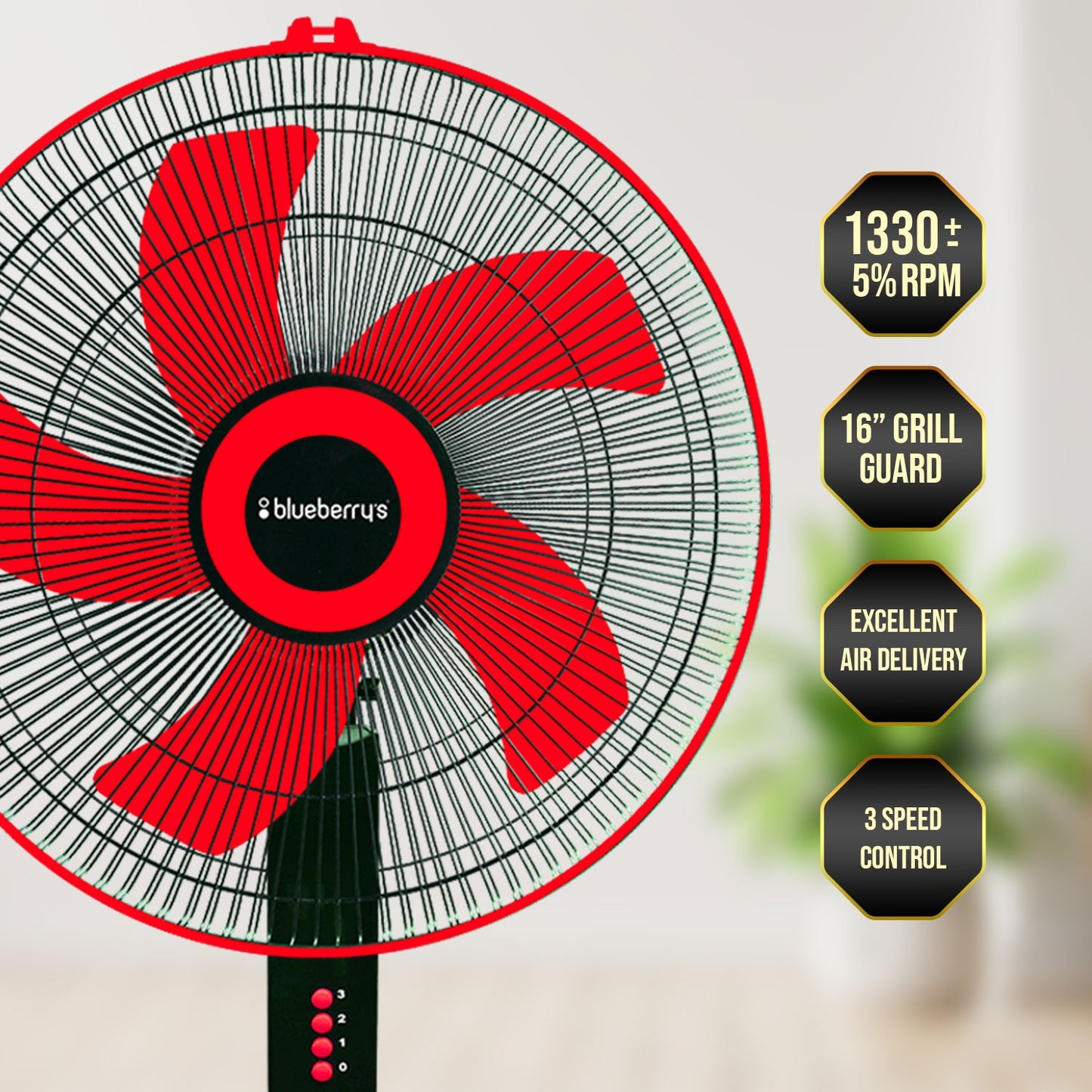 Blueberry's High Speed 16" 55-Watts Pedestal Fan