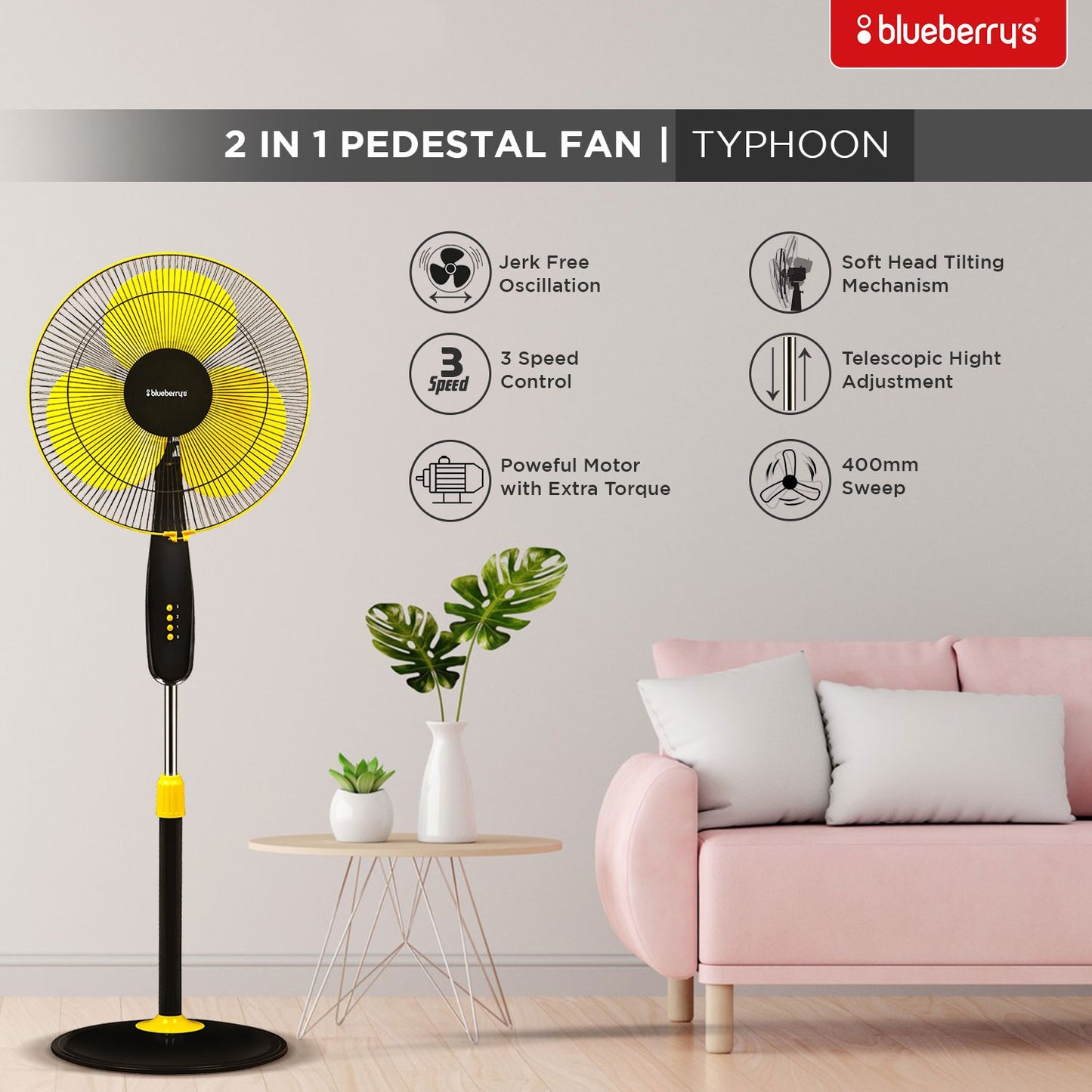 Blueberry's 16" 2IN1 Pedestal Fan