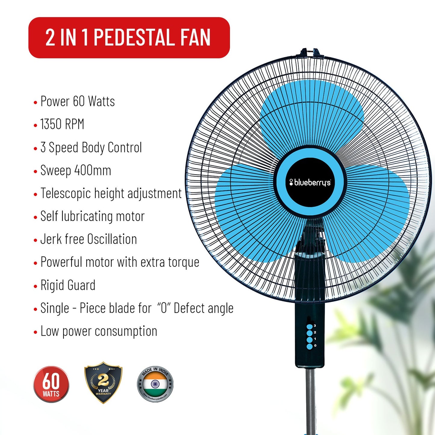 Blueberry's 16" 2IN1 Pedestal Fan