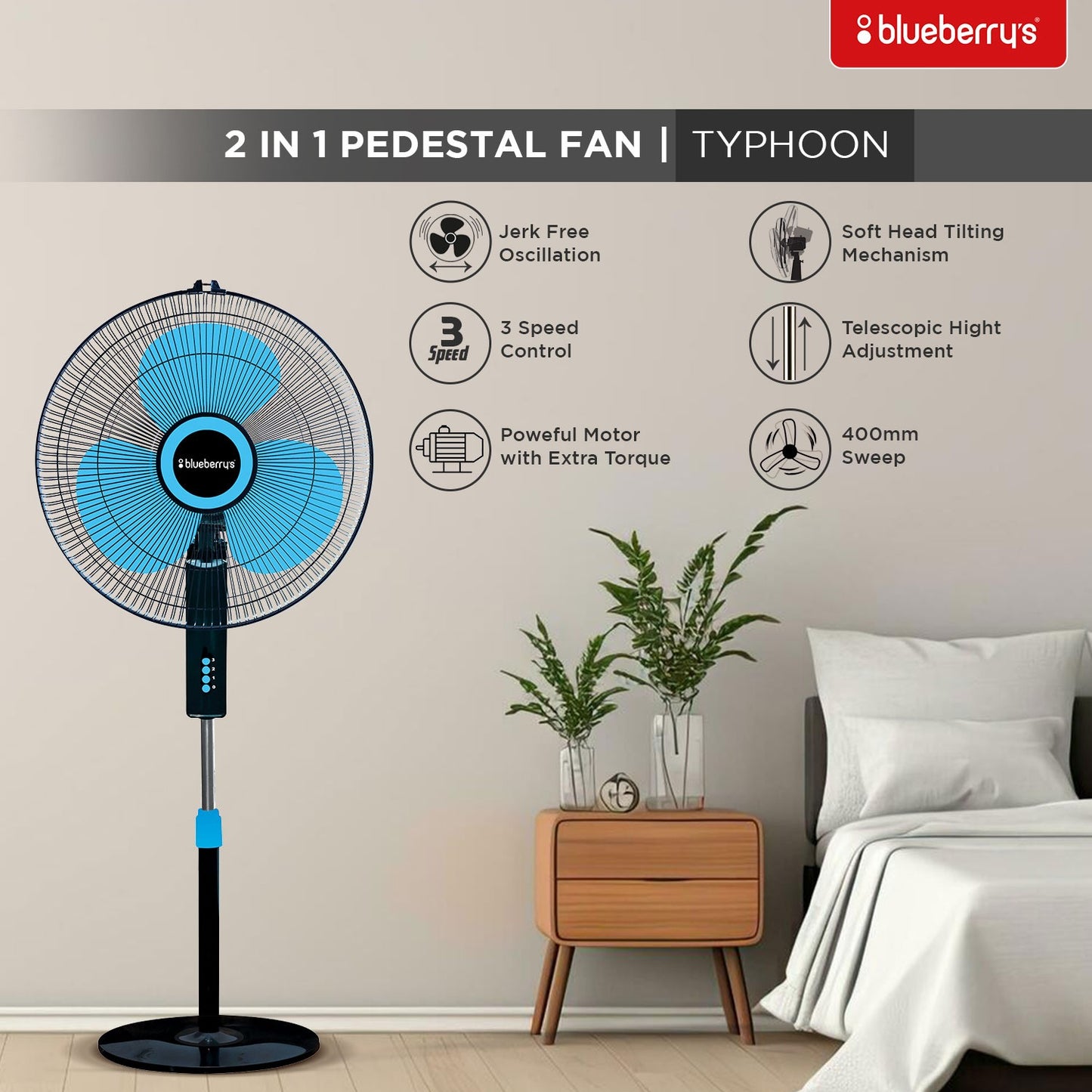 Blueberry's 16" 2IN1 Pedestal Fan