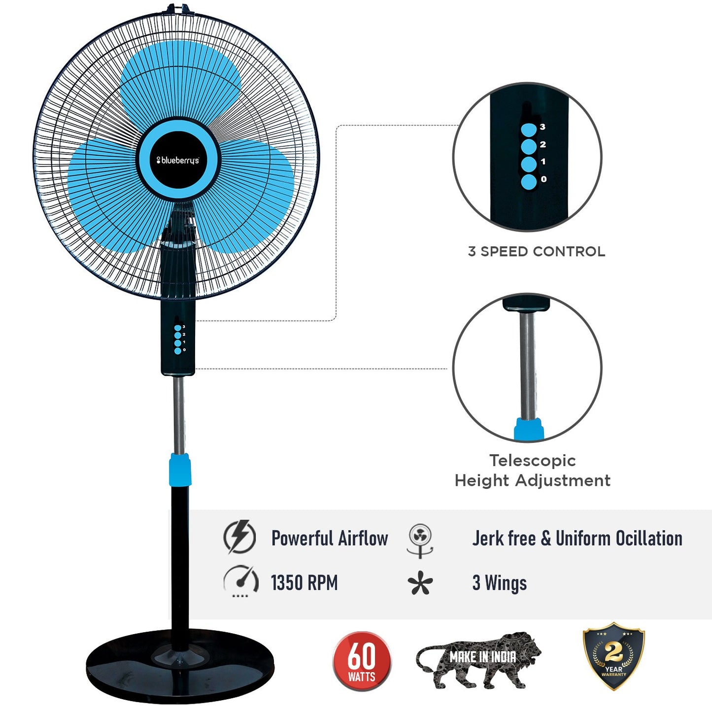 Blueberry's 16" 2IN1 Pedestal Fan