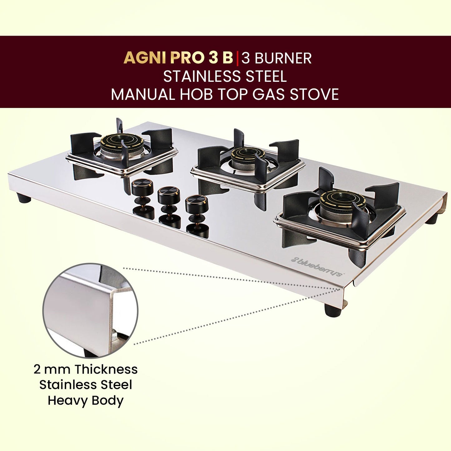 Blueberry's AGNI PRO Stainless Steel Top Hob Gas Stove