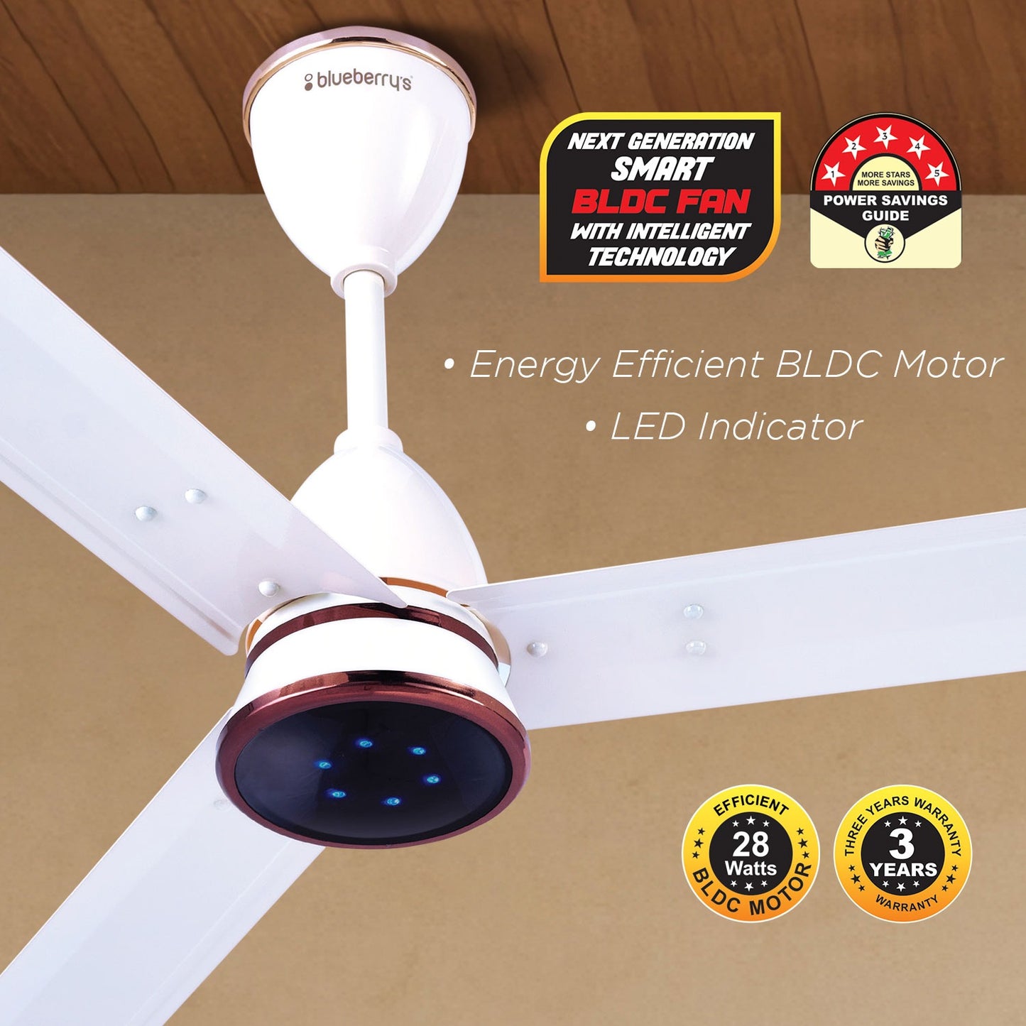 Blueberry's 1200mm BLDC Ceiling Fan with Remote Control, BEE 5-Star Rated