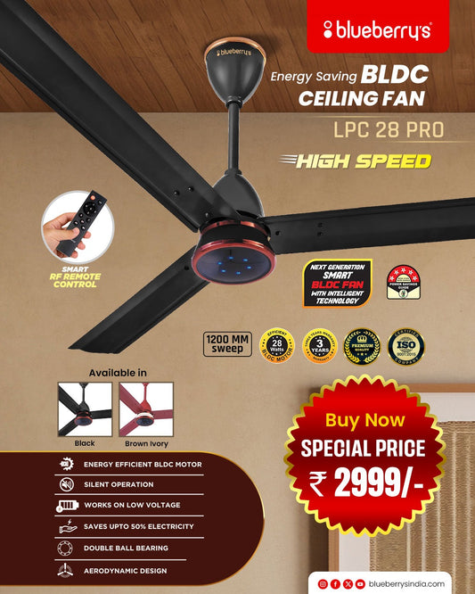 Blueberry's 1200mm BLDC Ceiling Fan with Remote Control, BEE 5-Star Rated