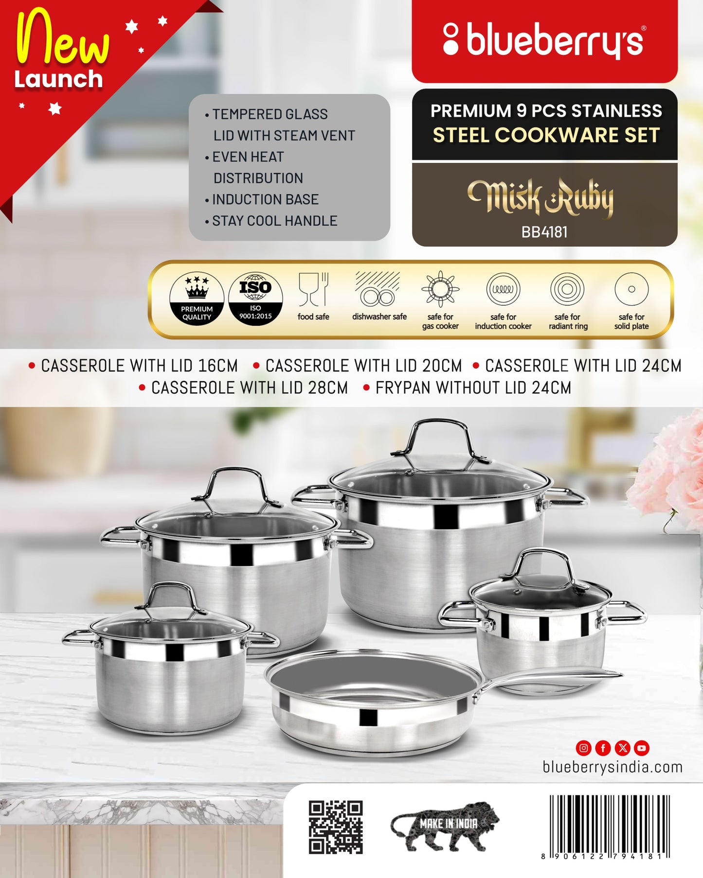 Blueberry's Premium 9-Piece Stainless Steel Combo Set