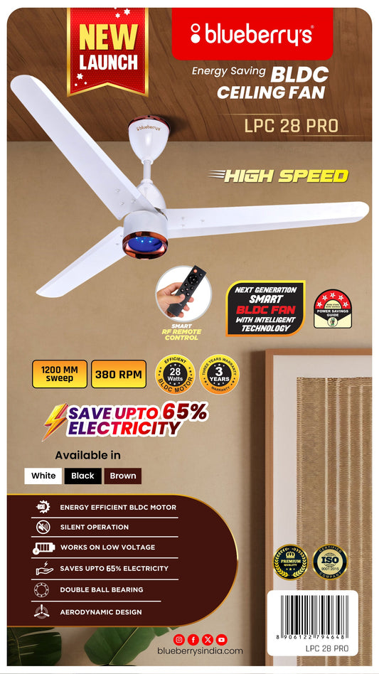 𝖡𝗅𝗎𝖾𝖻𝖾𝗋𝗋𝗒'𝗌 1200𝗆𝗆 𝖡𝖫𝖣𝖢 𝖢𝖾𝗂𝗅𝗂𝗇𝗀 𝖥𝖺𝗇 𝗐𝗂𝗍𝗁 𝖱𝖾𝗆𝗈𝗍𝖾, 𝖫𝖤𝖣 𝖫𝗂𝗀𝗁𝗍, 𝖡𝖤𝖤 5-𝖲𝗍𝖺𝗋 𝖱𝖺𝗍𝖾𝖽