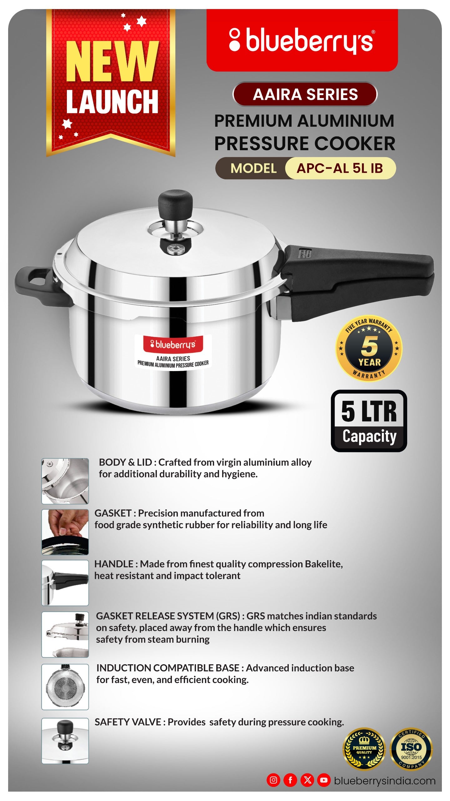 Blueberry's Premium 5-Liter Pressure Cooker