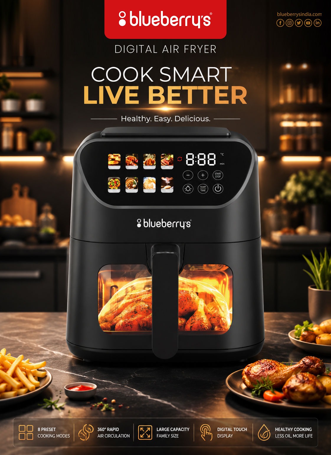 Blueberry's 4.2-Liter 1400-Watts Digital Air Fryer