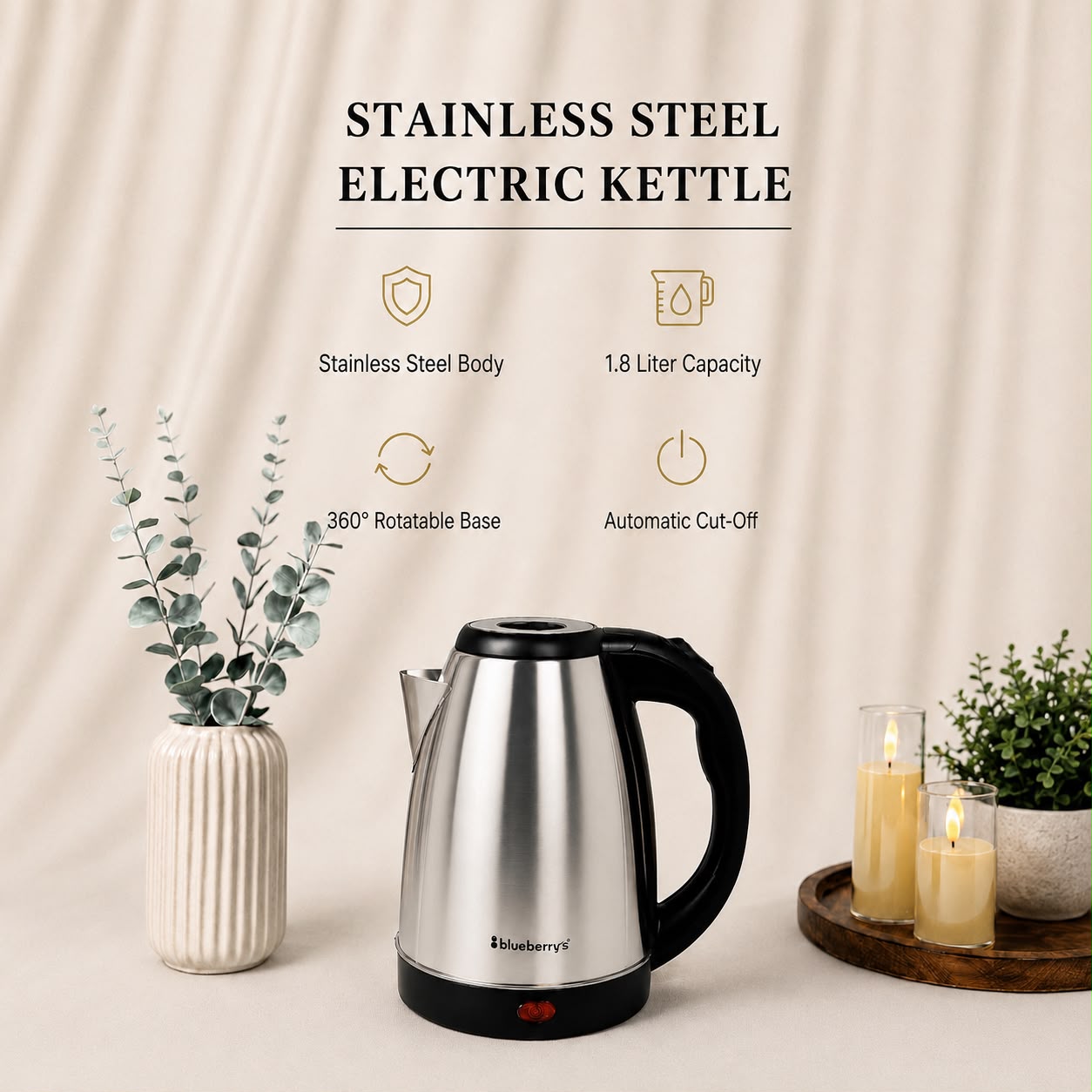 Blueberry's 1.8-Liter Electric Kettel & 1000-ml Water Bottle