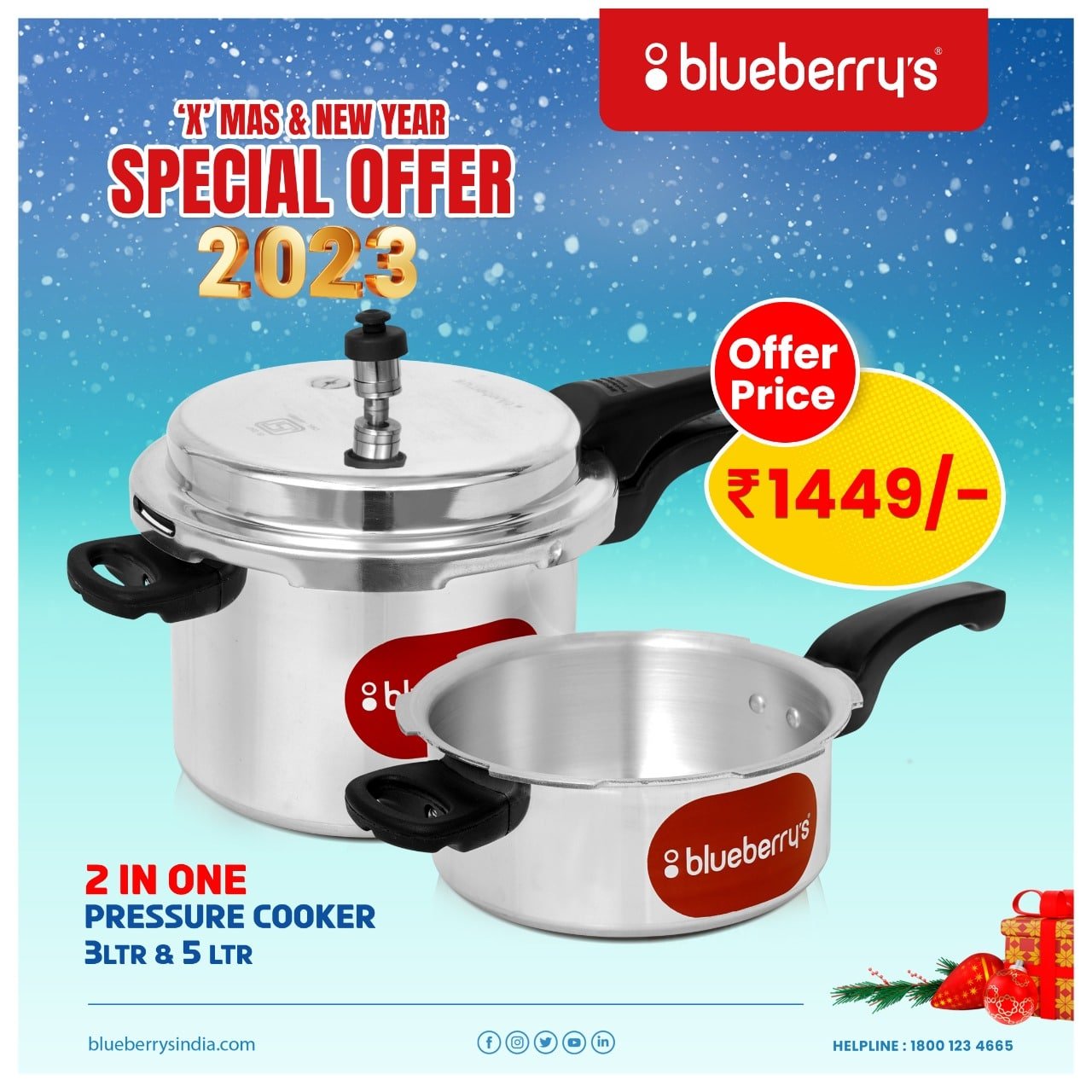 Blueberry s X Mas New Year Offer 5L 3L Pressure Cooker Single Lid Combo Induction Gas Stove Support